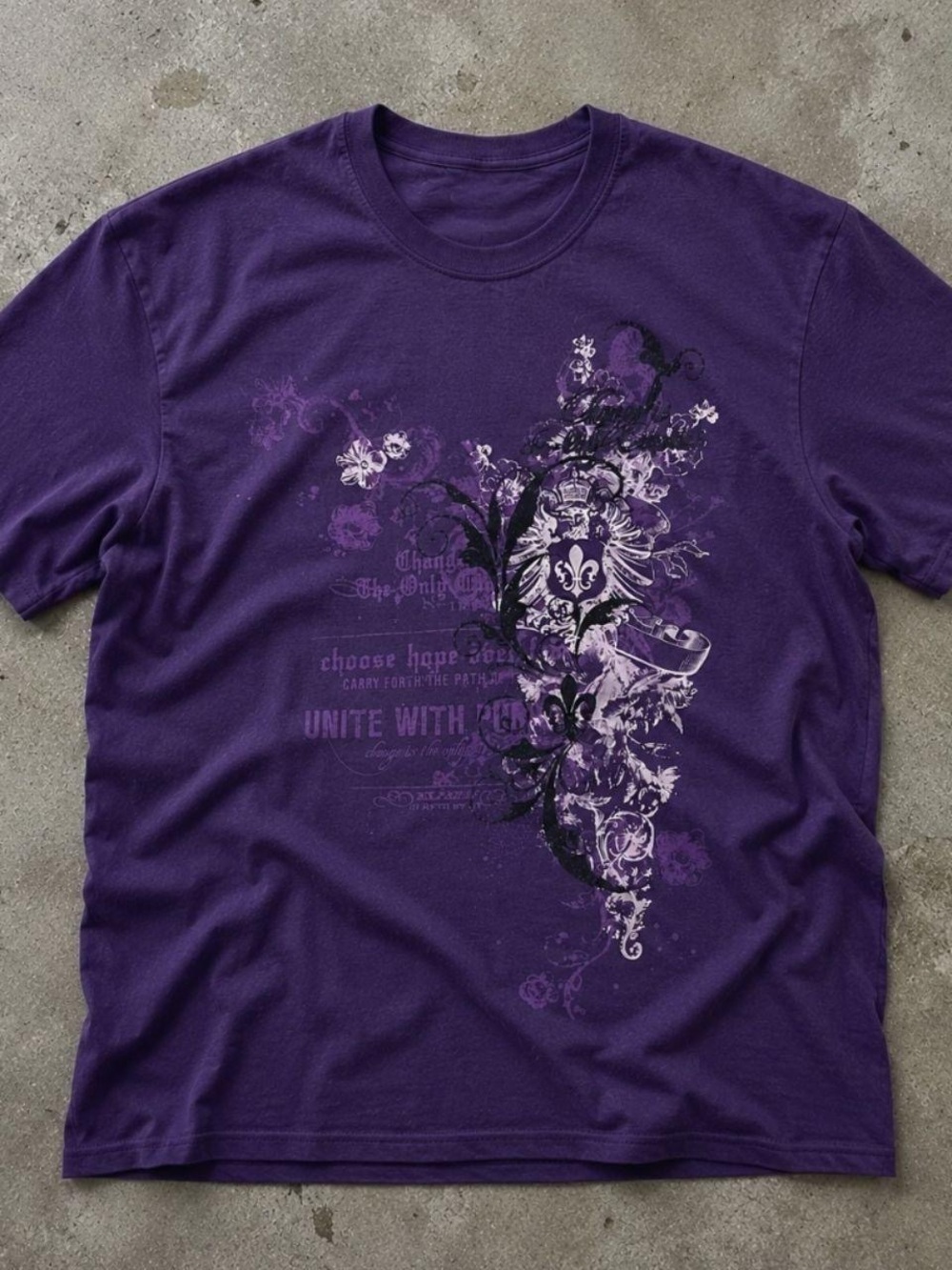 Gildan Purple Floral Crest Graphic Tee